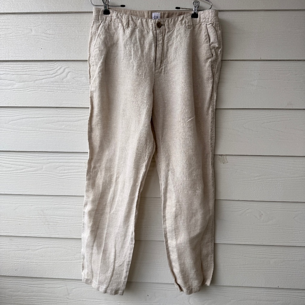 GAP Natural Linen Pants | Size 12 Regular | Neutral | Girlfriend Chino Style